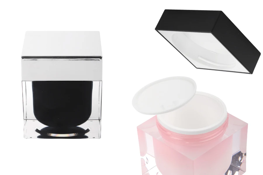 Пластмасов луксозен буркан 100 мл, Акрил за козметика, с пластмасов уплътнител на капачката-изображение_продукт