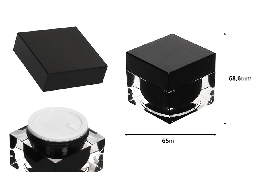 Пластмасово акрилно луксозно бурканче 50 мл за крем, със сребриста капачка с уплътнител-изображение_размери