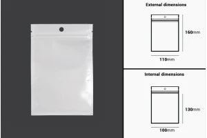 Пластмасови пликове с цип  затваряне с размери 110x160 mm, с бял гръб и прозрачна предна част с дупка - 100 бр.-2