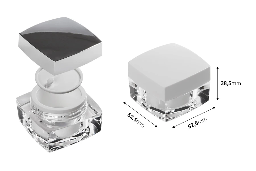 Луксозен квадратен буркан за крем 15 мл с капачка с вътрешен уплътнител-изображение_размери