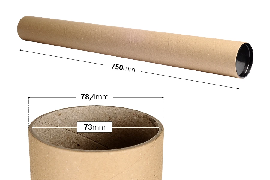 Цилиндрична хартиена кутия 73х750 мм с пластмасов капак - 10 бр.-изображение_размери