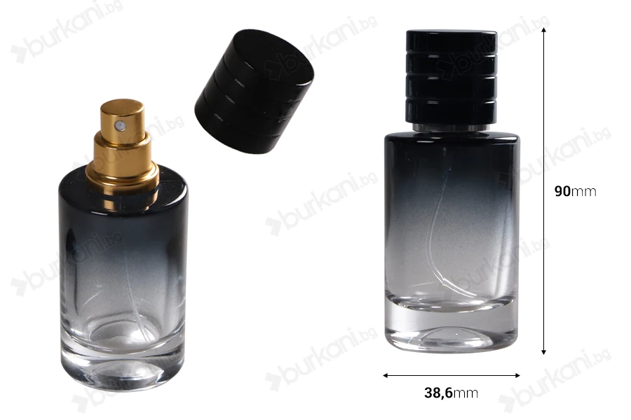 Стъклена бутилка за парфюм със спрей и капачка (PP 15) - 30 ml-изображение_размери