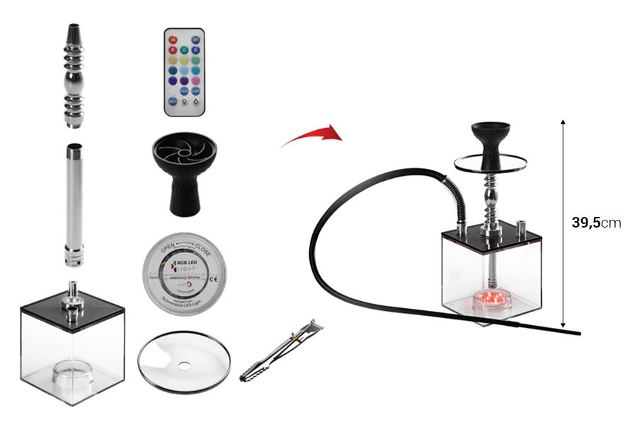 Наргилета с квадратна основа и LED осветление-изображение_размери