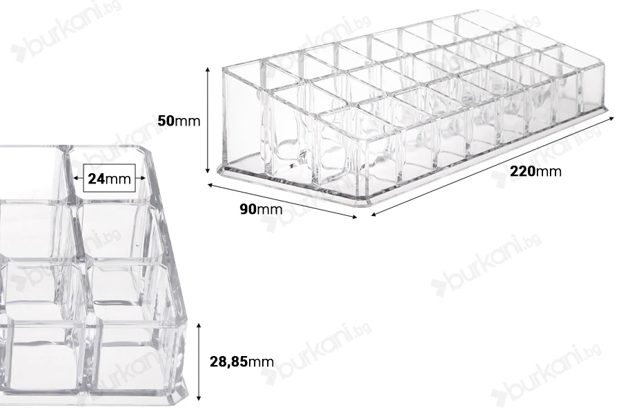Стойка (акрилна) 220x90x50 мм - 3 нива (24 Позиции)-изображение_размери