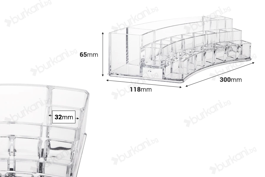 Пластмасова стойка на 3 нива 300x118x65 mm (19 позиции)-изображение_размери