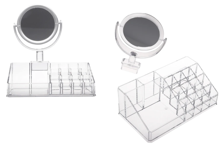 Стойка (акрилна) за грим на 4 нива с 15 места с огледало-изображение_продукт