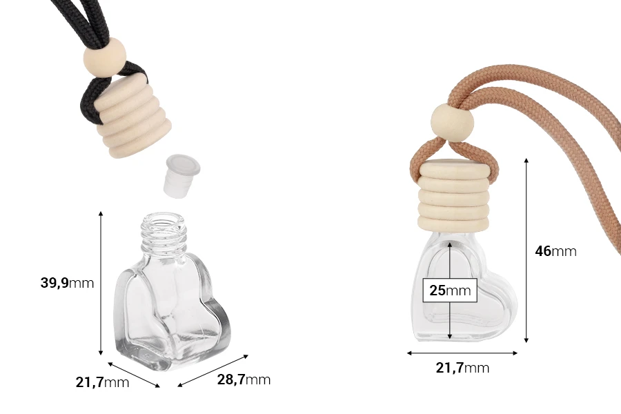 Стъклена бутилка 4 мл Сърце за ароматизатор с дървена капачка и тапа- 25 бр.-изображение_размери