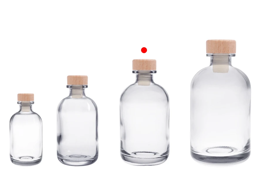 Стъклена прозрачна бутилка 375 мл с дървено-силиконова тапа-изображение_група