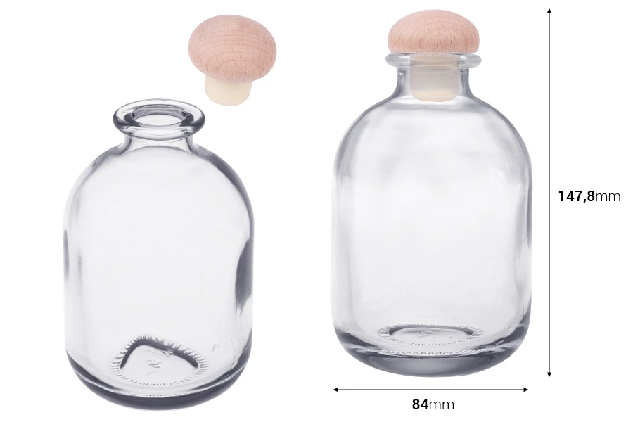 Стъклена бутилка 370 мл с плоска силиконова тапа-изображение_размери