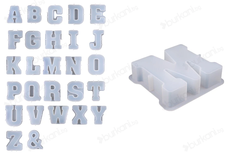 Силиконова форма Английски букви за течни стъклени конструкции (epoxy resin) - 1 бр.-изображение_размери