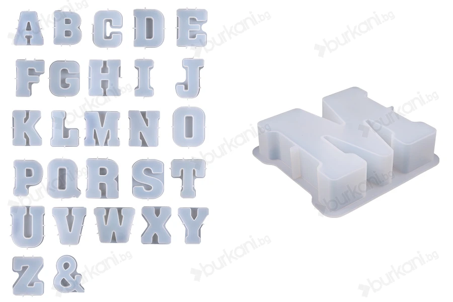 Силиконова форма Английски букви за течни стъклени конструкции (epoxy resin) - 1 бр.-изображение_размери