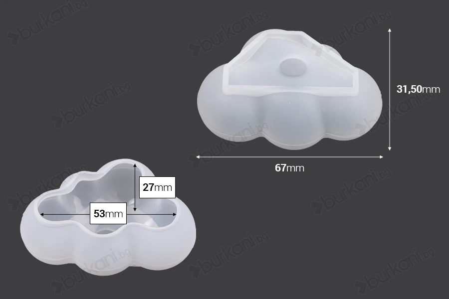 Силиконова форма 3D облак 67x31.5мм-изображение_размери
