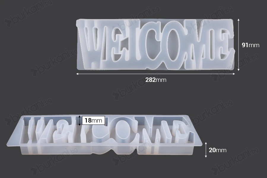 Силиконова форма надпис "Welcome"-изображение_размери