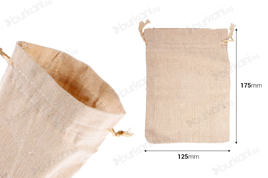 Памучна бежева торбичка 125х175 mm - 50 бр.-изображение_размери