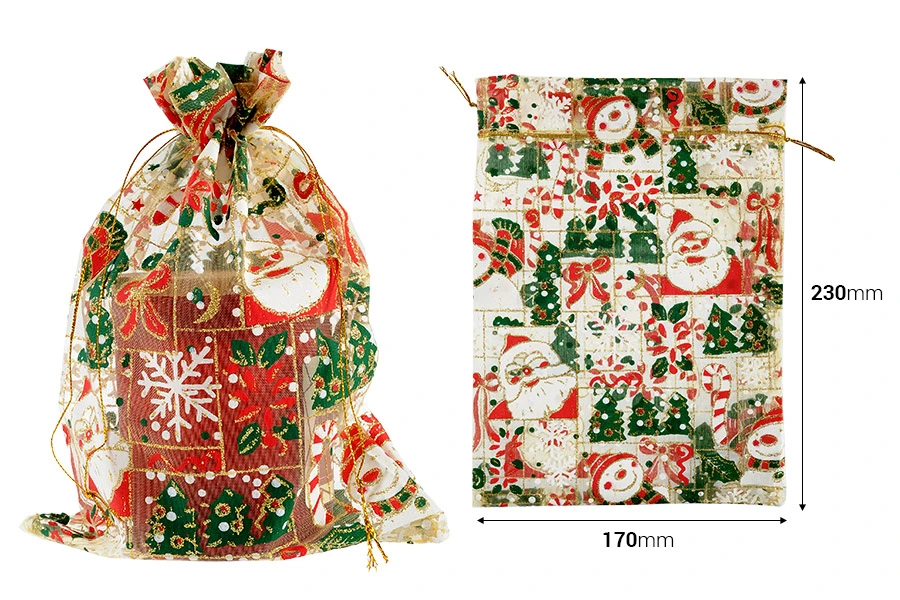 Коледна златна торбичка от органза 170х230 мм - 50 бр-изображение_размери