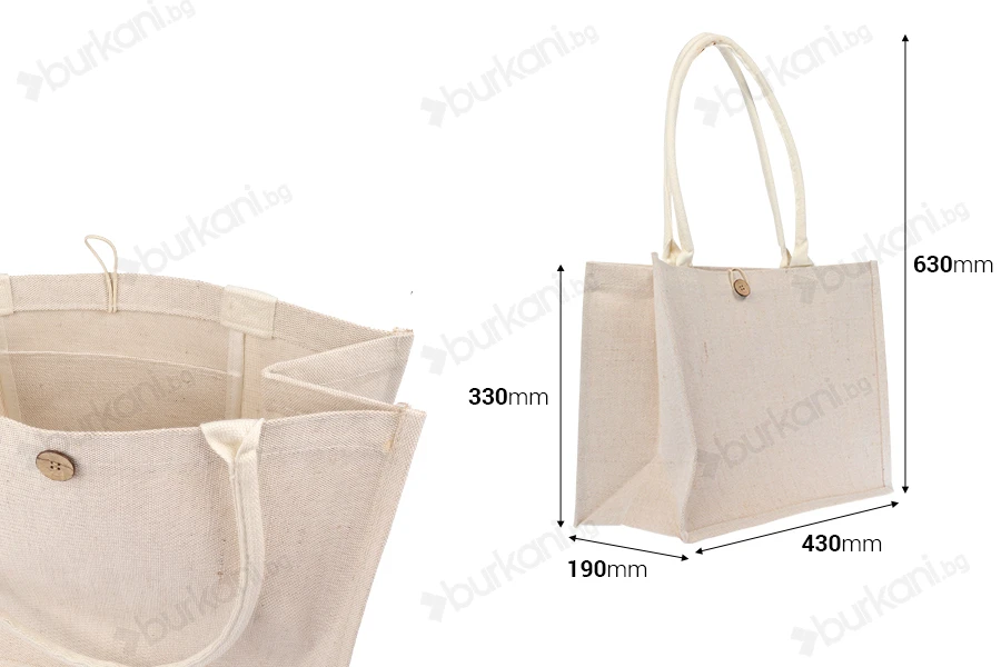 Пазарска чанта от памук и юта (320-350г/м2) с дръжка и вътрешен джоб-изображение_размери