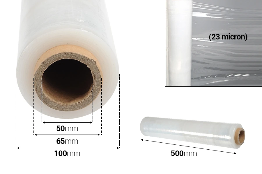 Прозрачно палетно опаковъчно фолио (стреч фолио) - Ширина: 500мм, Тегло: 2,5 кг-изображение_размери