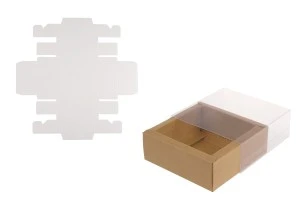 Хартиена опаковъчна кутия (300gsm) 85x85x30 мм с прозрачен пластмасов капак (бяло или крафт) -12 бр.-5