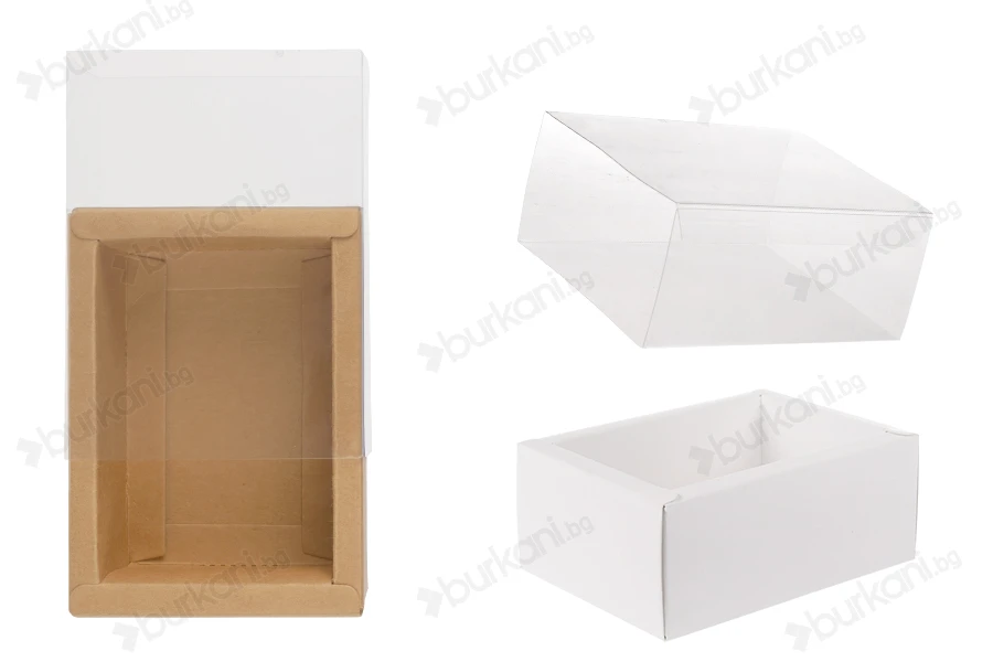 Хартиена опаковъчна кутия Крафт или Бяла (300gsm) 110x80x45 мм с прозрачен капак - 12 бр.-изображение_продукт