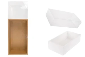 Хартиена опаковъчна кутия (300gsm)  в бял и крафт цвят  220x120x60 мм с прозрачен капач- 12 бр.-1