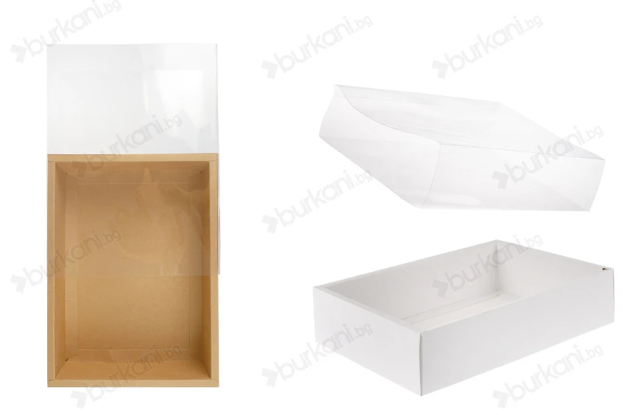 Хартиена опаковъчна кутия (300gsm) 250x180x60 мм с прозрачен капак - 12 бр.-изображение_продукт