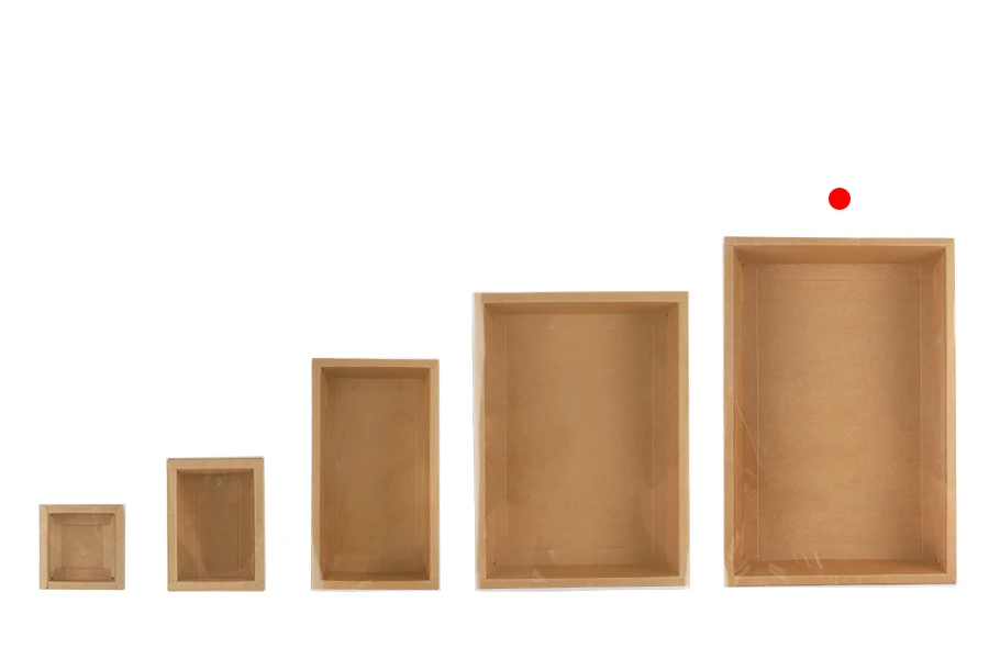 Хартиена опаковъчна кутия (300gsm) бяла или крафт с размери  300x200x60 мм с прозрачен капак - 12 бр.-изображение_група