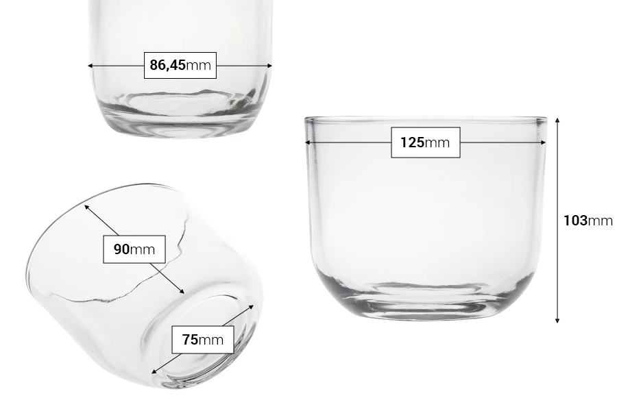 Стъклена прозрачна декоративна  чаша с размер 125x103 мм за свещ-изображение_размери