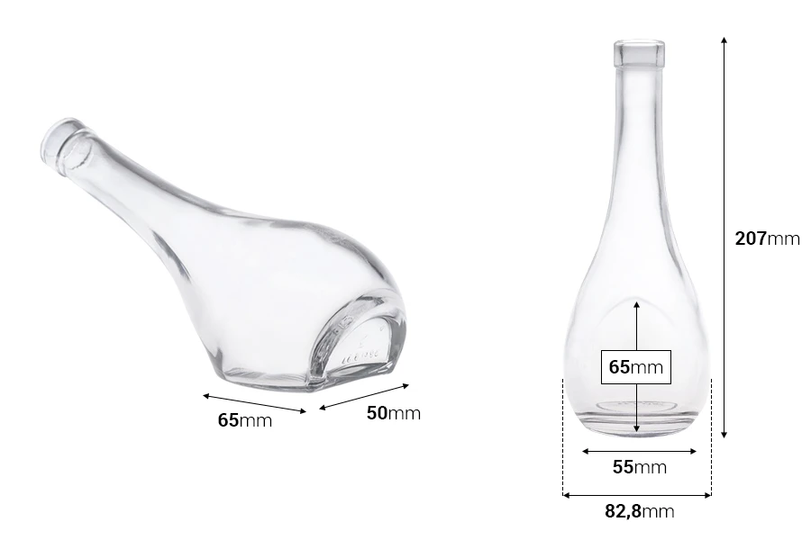 Стъклена елегантна бутилка 250 мл за ликьор-изображение_размери