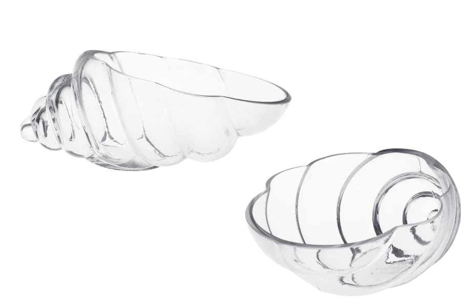 Стъклен прозрачен декоративен съд във формата на черупка 250 мм за свещ-изображение_продукт