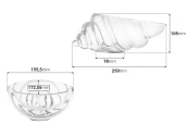 Стъклен прозрачен декоративен съд във формата на черупка 250 мм за свещ-изображение_размери