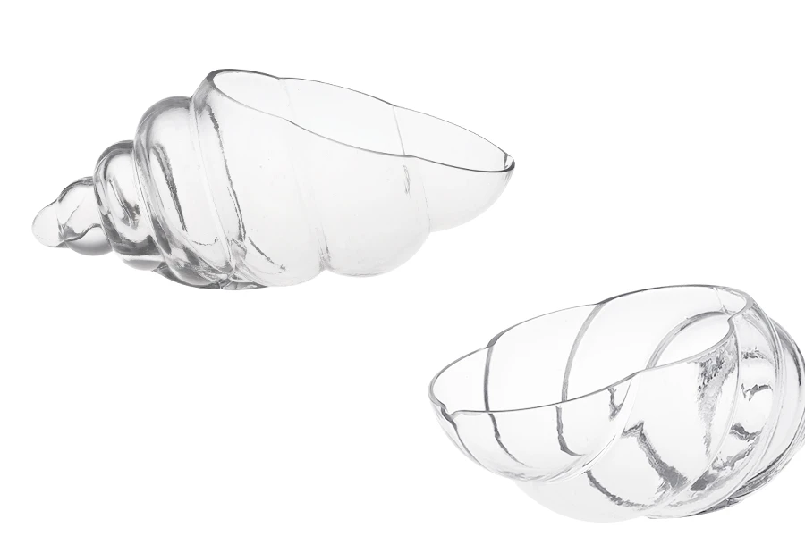 Стъклен прозрачен декоративен съд във формата на черупка 300 мм за свещ-изображение_продукт