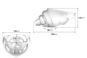 Стъклен прозрачен декоративен съд във формата на черупка 300 мм за свещ-изображение_размери