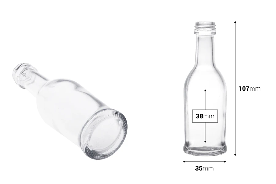 Малка стъклена бутилка 40 мл Малка стъклена бутилка 40 мл-изображение_размери
