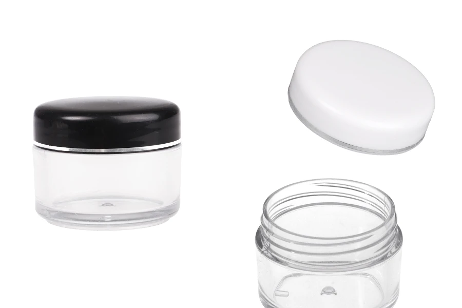 Пластмасово бурканче за крем 20 мл с черна капачка със сребриста лента - 12 бр. опаковка-изображение_продукт