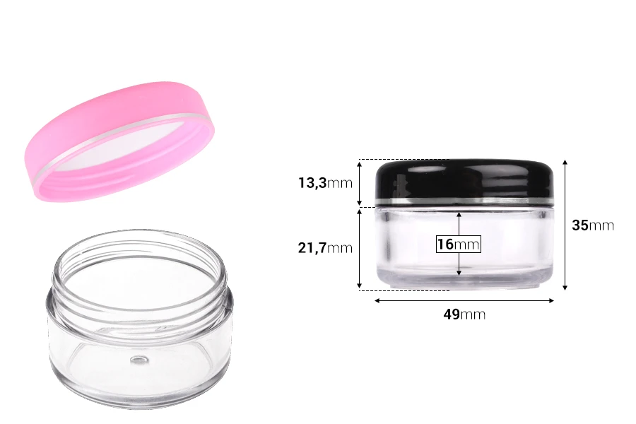 Пластмасво бурканче за крем 30 мл с цветни капачки, в опаковка от 12 броя-изображение_размери