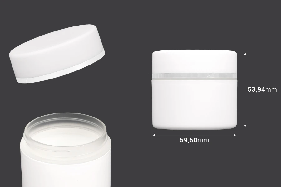 Пластмасов буркан за крем бяло МАТ 50 мл, с плоска капачка и уплътнител-изображение_размери