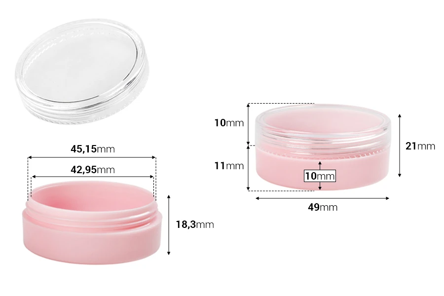 Пластмасово розово бурканче за крем 20 мл с прозрачна капачка-изображение_размери
