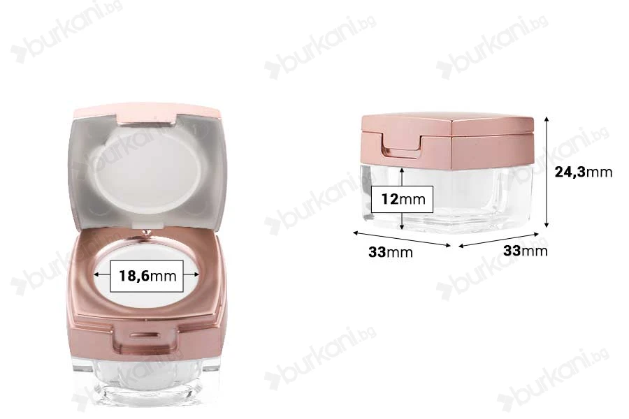 Луксозен акрилен буркан с розово-златист капак-изображение_размери