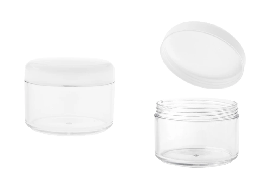 Пластмасов буркан  200 ml с бяла капачка със сребриста лента-изображение_продукт