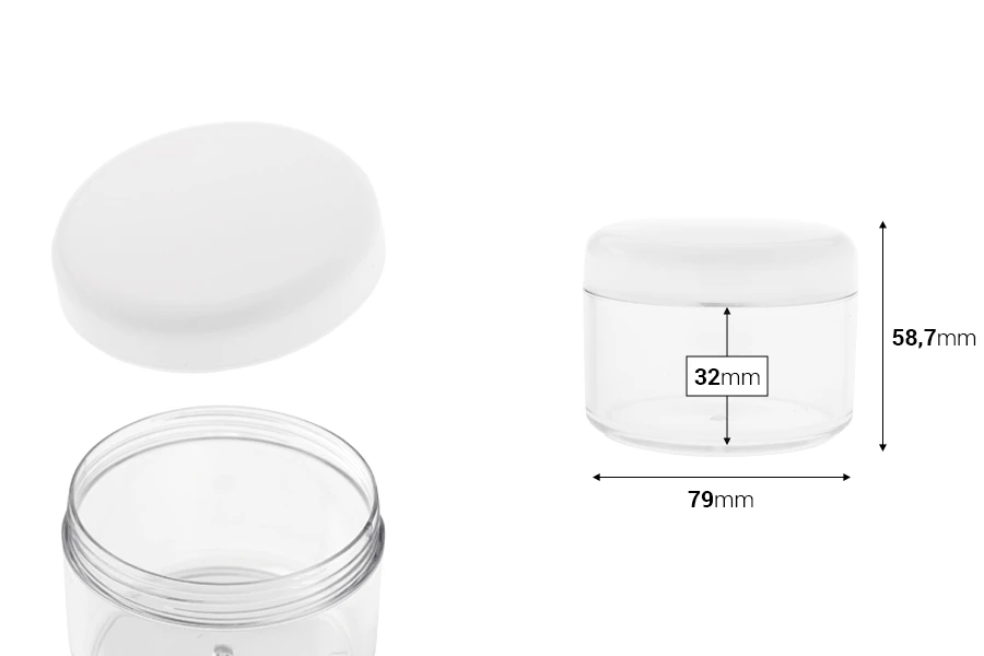 Пластмасов буркан  200 ml с бяла капачка със сребриста лента-изображение_размери