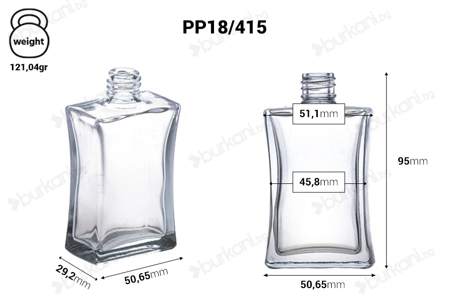 Стъклена бутилка за парфюм +  50 ml  7/50 |(18/415)-изображение_размери