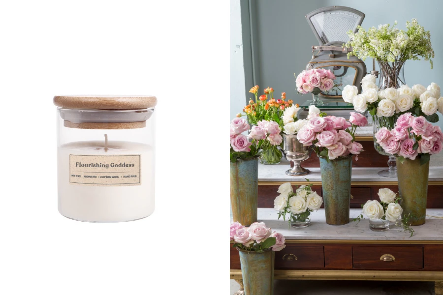 Ароматна ръчно изработена свещ с дървен фитил Flourishing Goddess- 110 гр. Ароматна ръчно изработена свещ с дървен фитил Flourishing Goddess- 110 гр.