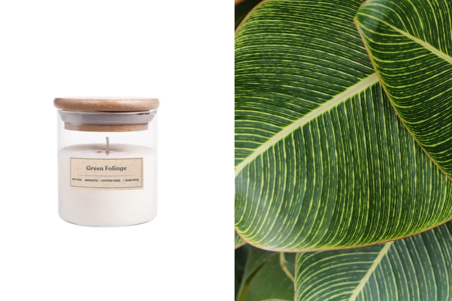 Ароматна ръчно изработена свещ Green Foliage с дървен фитил - 110 гр. Ароматна ръчно изработена свещ Green Foliage с дървен фитил - 110 гр.