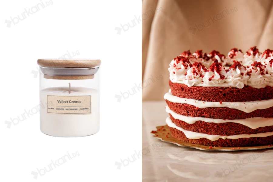Ароматна ръчно изработена свещ - Velvet Cream  с дървен фитил 110 гр.-изображение_продукт