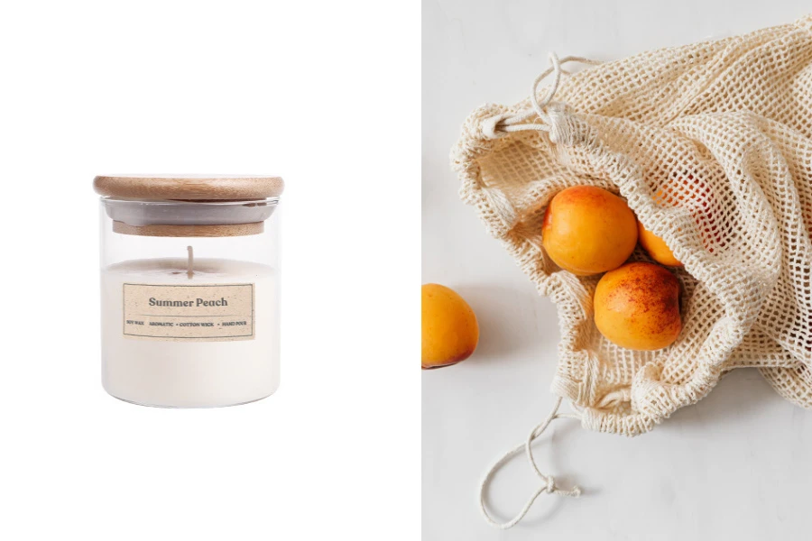 Ароматна ръчно изработена свещ Праскова с обикновен памучен фитил  - 110 гр. Ароматна ръчно изработена свещ Праскова с обикновен памучен фитил  - 110 гр.