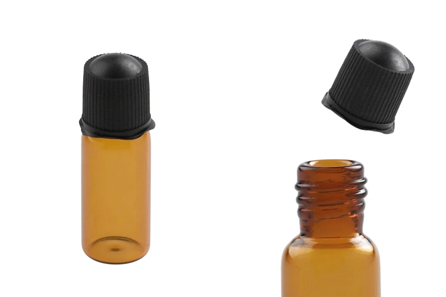 Малко стъклено карамелено шише  1 ml с размери  11x30 mm и с капачка-изображение_продукт