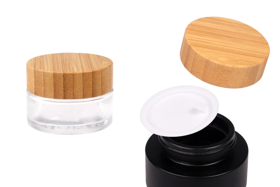 Стъклен буркан 30 мл  с дървена капачка и пластмасов уплътнител-изображение_продукт