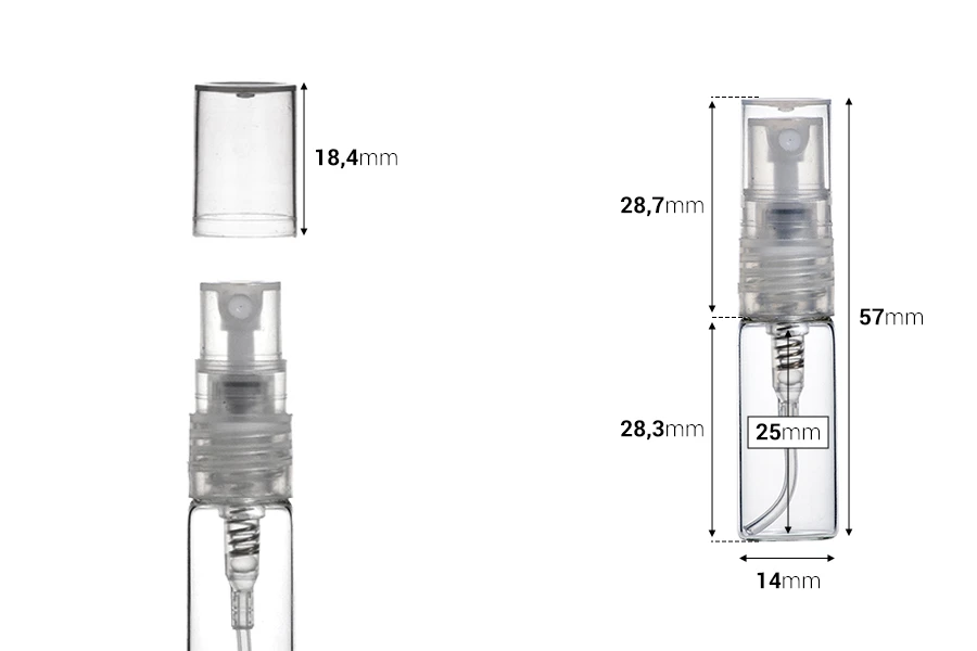 Малка стъклена бутилка със спрей помпа за парфюм 3 мл-изображение_размери