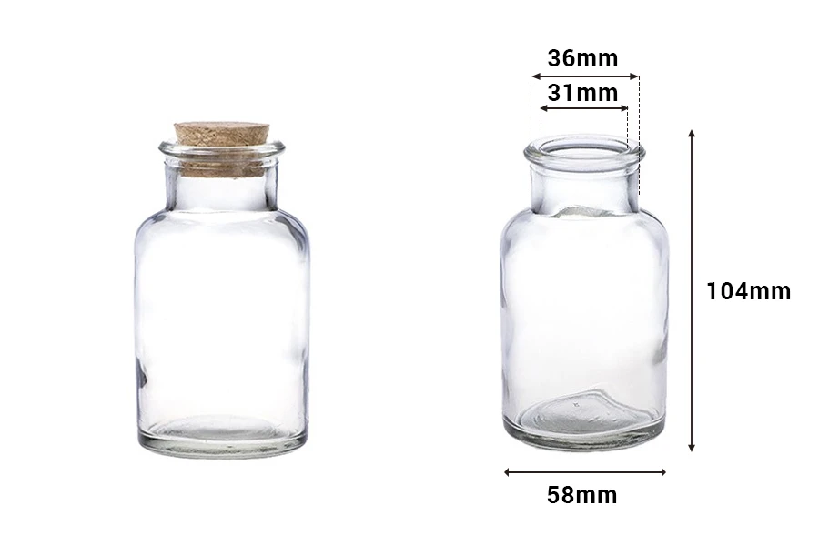 Стъклена бутилка с коркова тапа 150 ml Стъклена бутилка с коркова тапа 150 ml