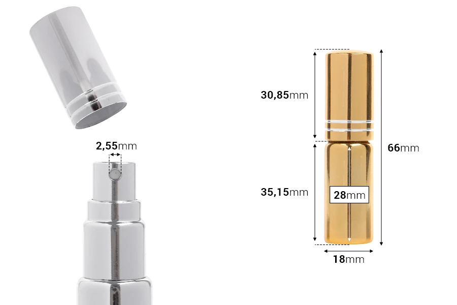 Стъклена бутилка 5 мл със спрей и капачка Тестер Стъклена бутилка 5 мл със спрей и капачка Тестер-изображение_размери